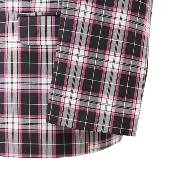 Mens 48R Pink Black Plaid Check Cotton Blazer Sport Coat Preppy Party Statement - Picture 8 of 8